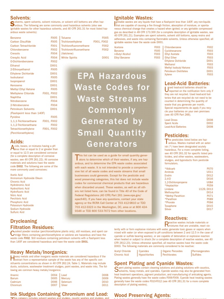 Haz Waste Codes Solvent Cyanide