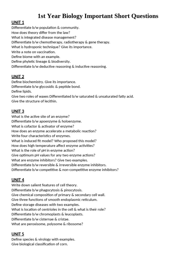 Essential 1st Year Biology Questions | PDF | Enzyme | Digestion