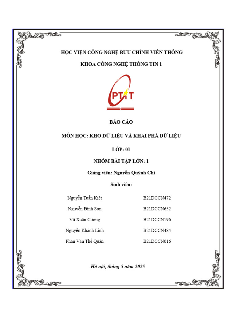 Final KHO DỮ LIỆU - NHÓM 01 - LỚP 01 | PDF
