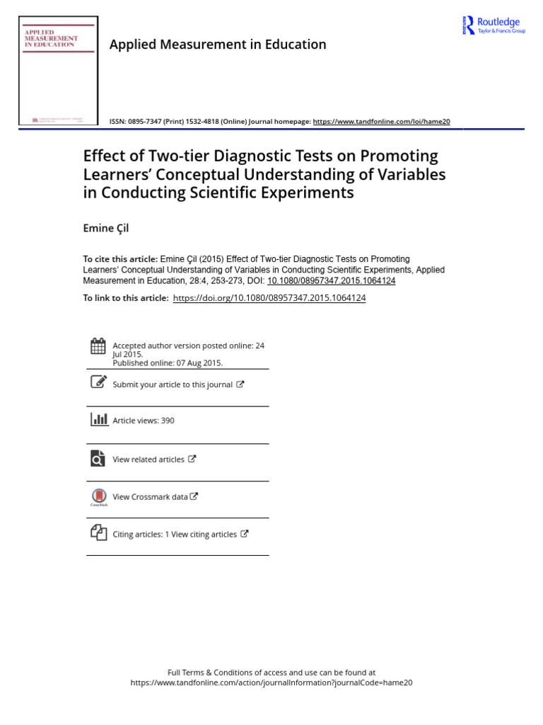 Çil (2015) - Effect of Two-Tier Diagnostic Tests On Promoting Learners ...