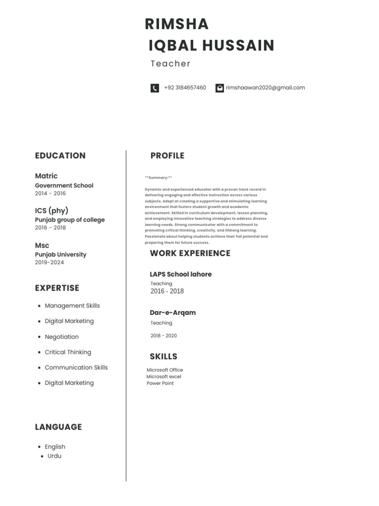 Rimsha CV | PDF
