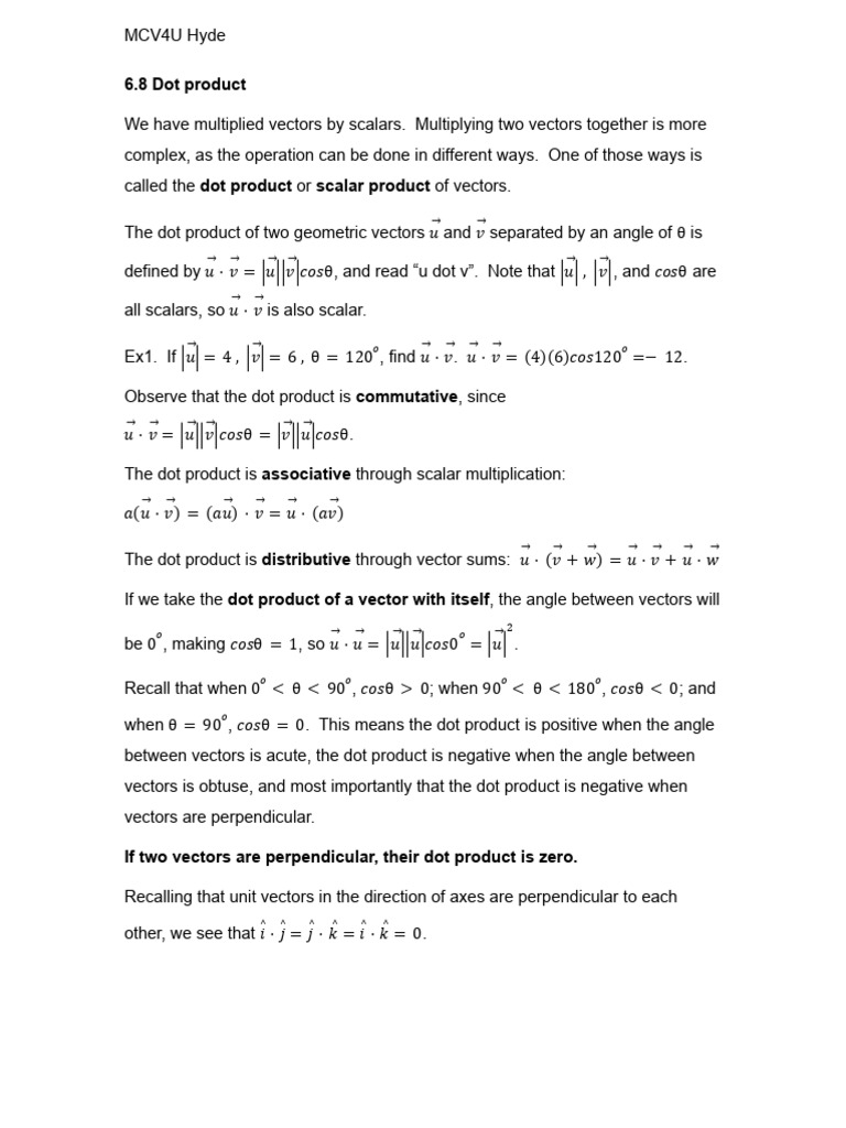 Understanding the Dot Product of Vectors | PDF | Euclidean Vector ...