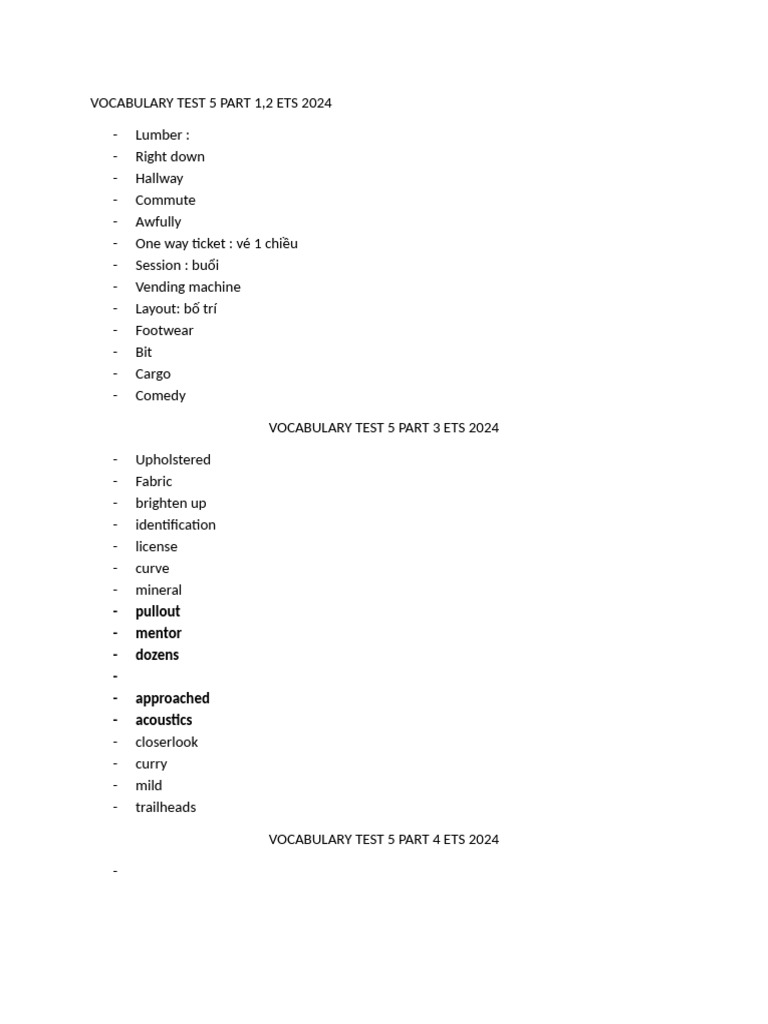 Vocabulary Test 5 Part 1 | PDF