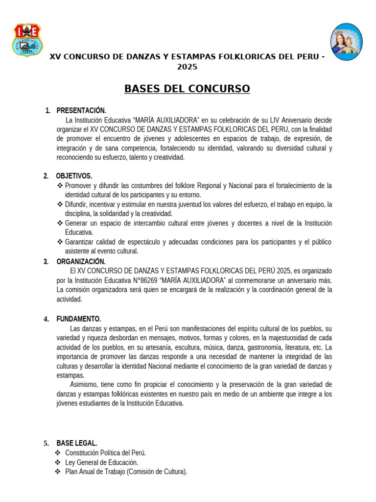 XV Concurso de Danzas Folklóricas 2025 | PDF | Folklore | Bailes
