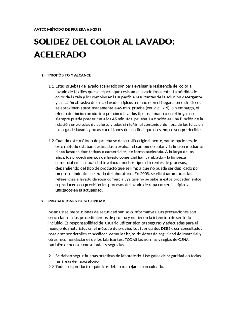 AATCC 61: Solidez del Color al Lavado | PDF | Textiles | Laboratorios