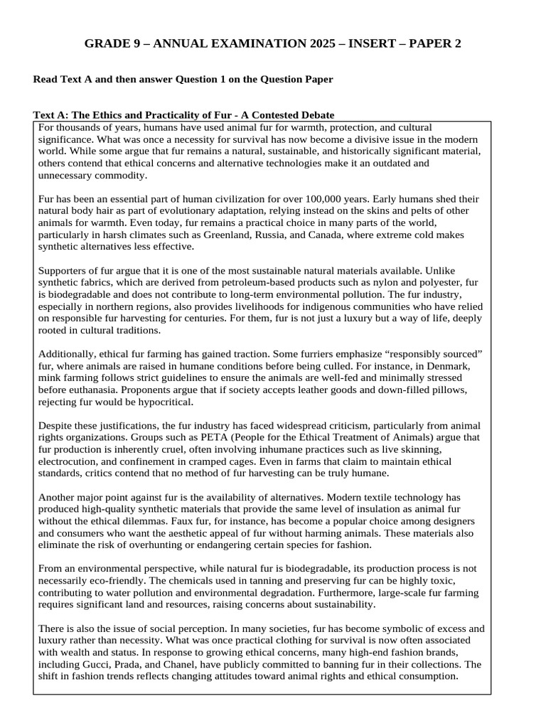 Grade 9 Paper 2 Annual Exam 2025 Insert Pdf