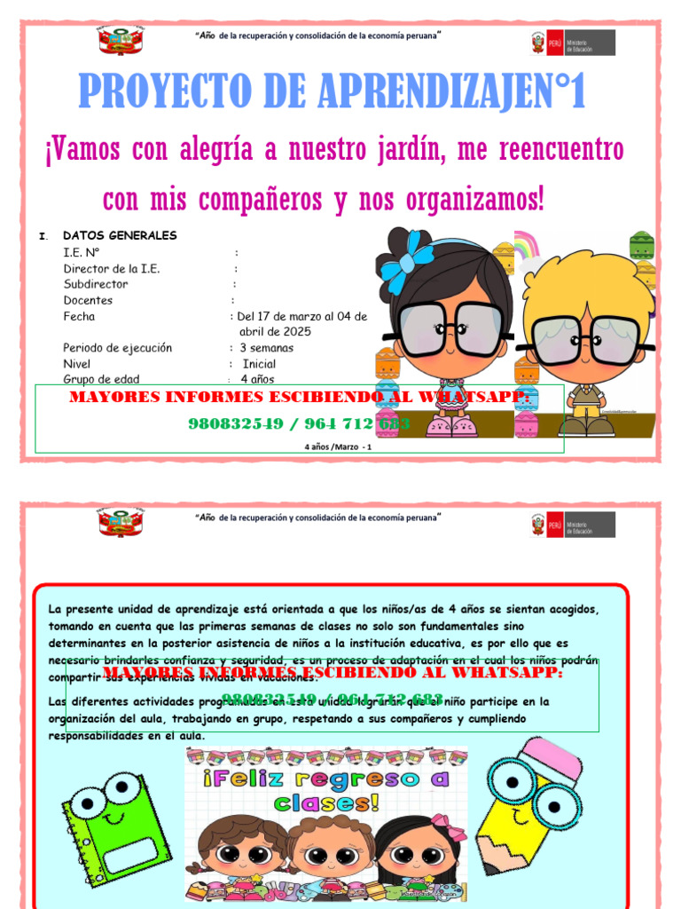Proyecto de Aprendizaje Inicial 2025 | PDF | Salón de clases | Aprendizaje