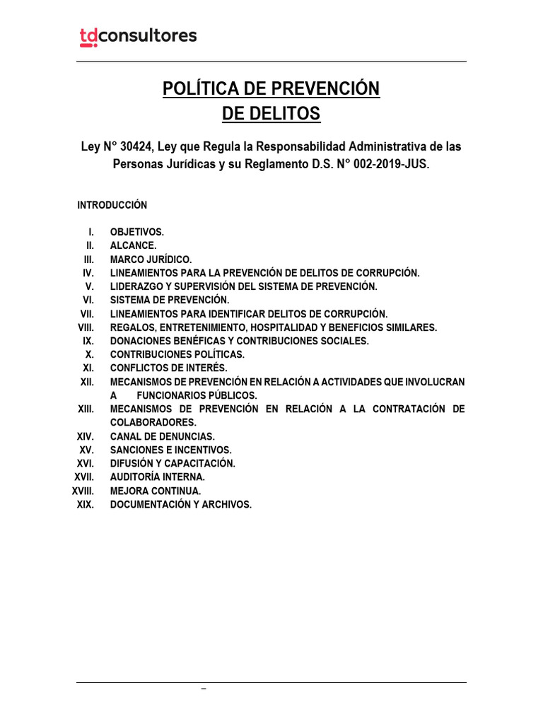 Modelo de Prevencion de Delitos TD 2023 | PDF | Corrupción política ...