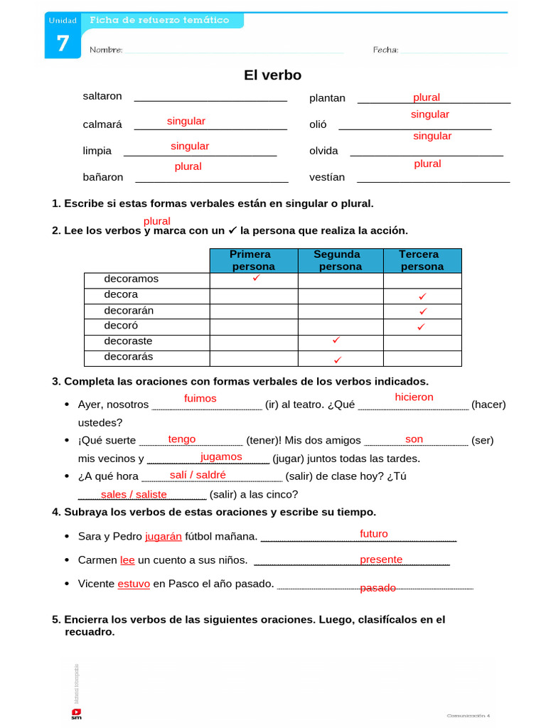 El Verbo: Plural Singular Singular Plural Plural | PDF | Plural | Verbo