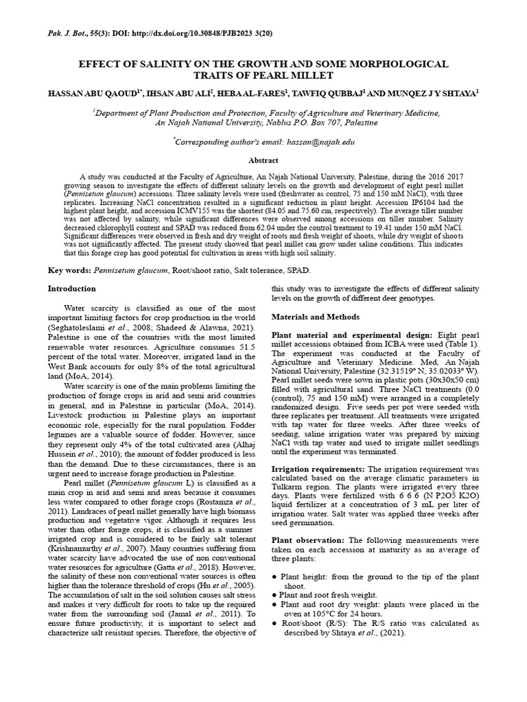 Effect of Salinity On The Growth and Some Morphological Traits of Pearl ...