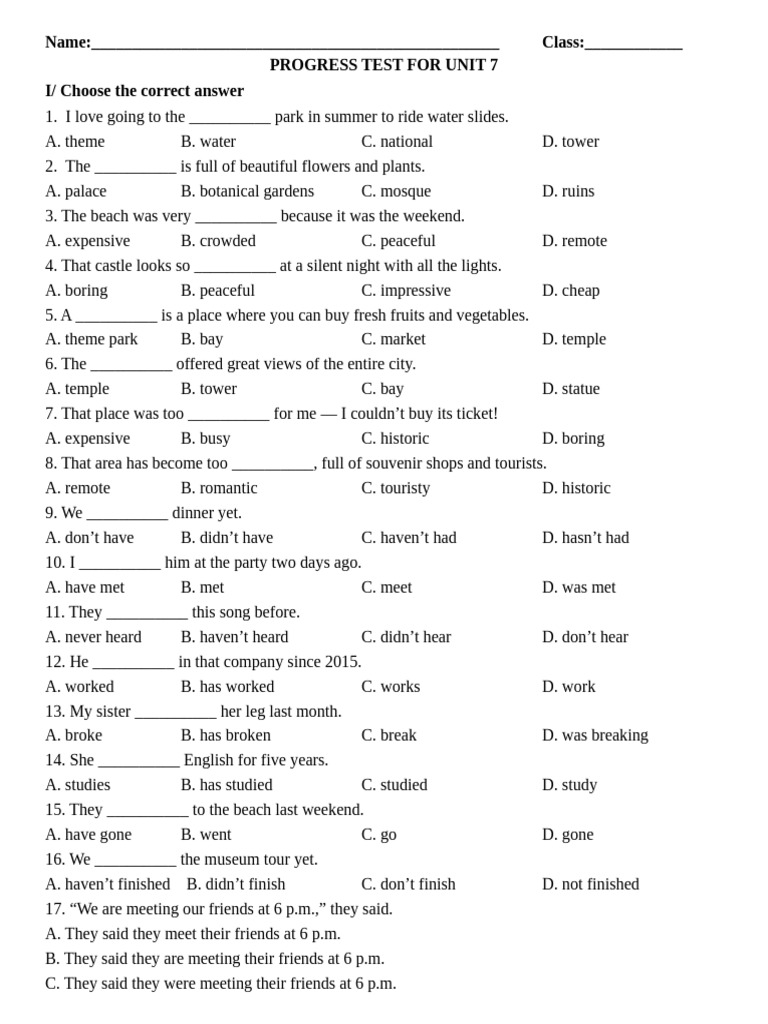 Grade 10 - Unit 7 - Progress Test B | PDF