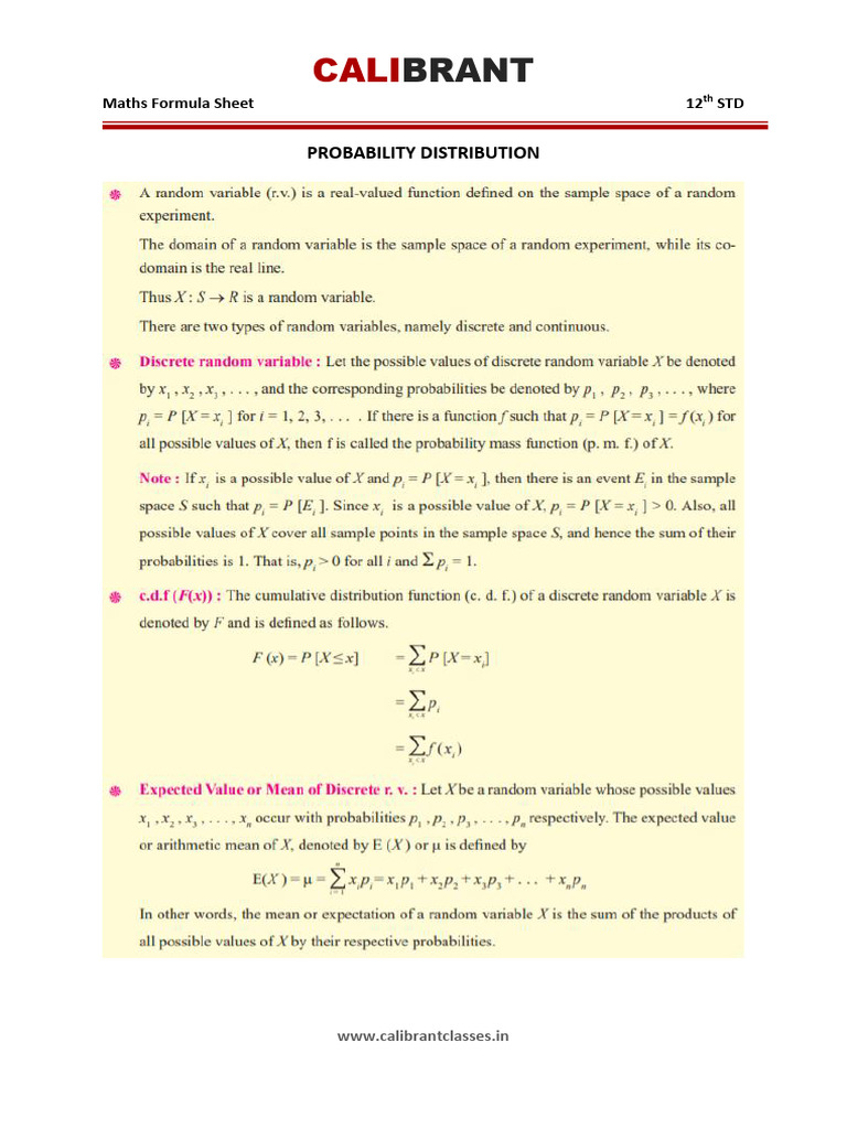 Maths II - 7 -Probability Formula | PDF
