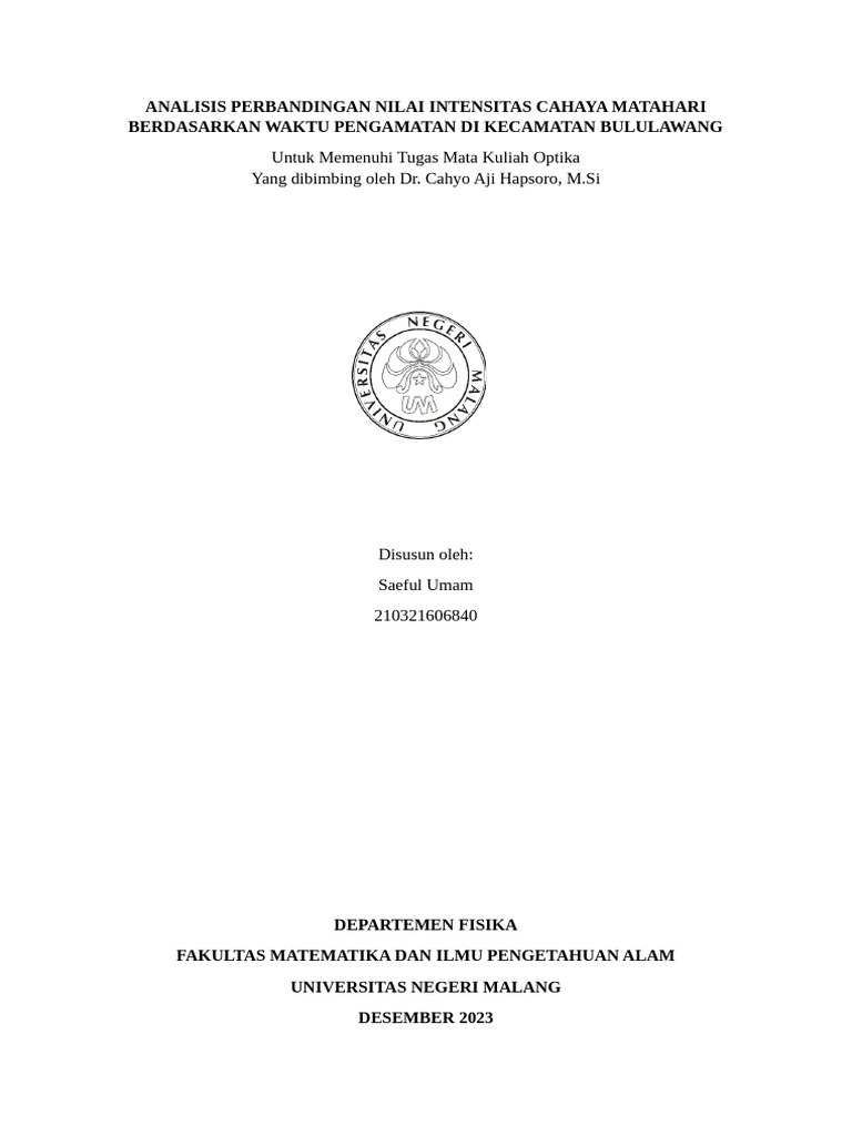 Intensitas Cahaya Matahari Bululawang | PDF