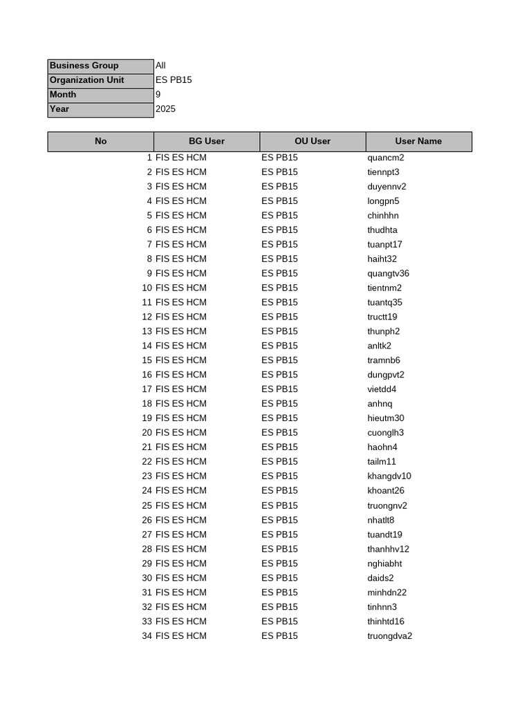 FIS ES HCM User Allocation Report 2025 | PDF | Vietnam