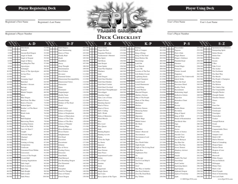 Player Deck Registration Checklist | PDF