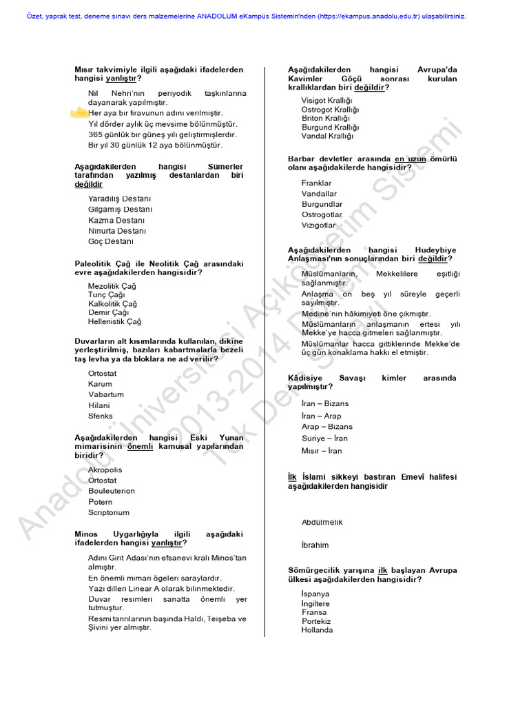 Genel Uygarlık Tek Ders 1 | PDF