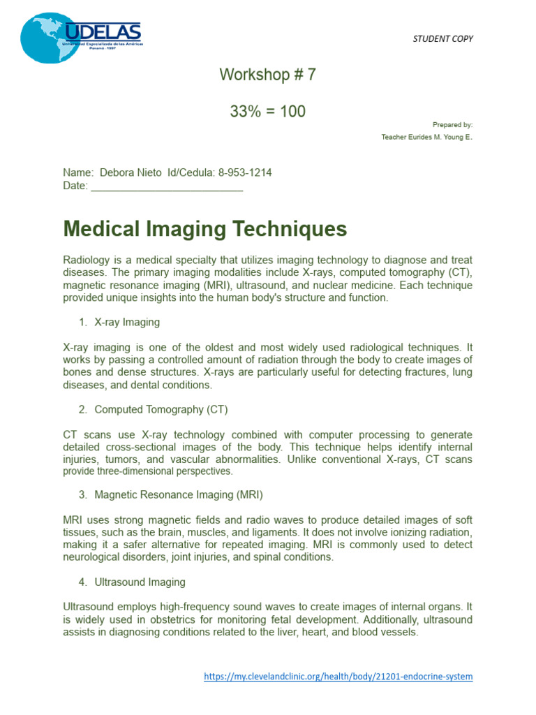 WS # 7 Medical Imaging Techniques | PDF | Medical Imaging | Magnetic ...