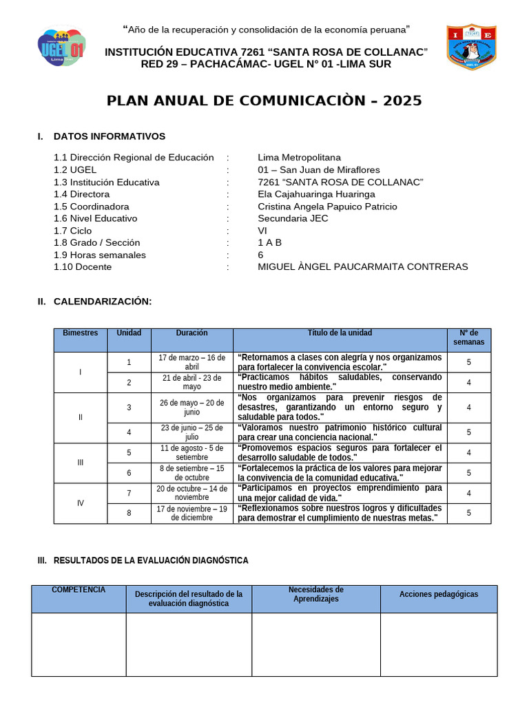 Plan Anual de Comunicación 2025 Perú | PDF | Aprendizaje | Evaluación
