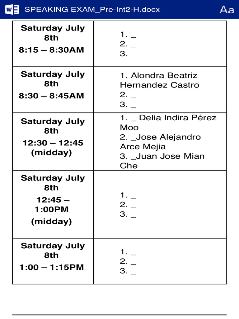 Speaking Exam Pre Int2 H | PDF