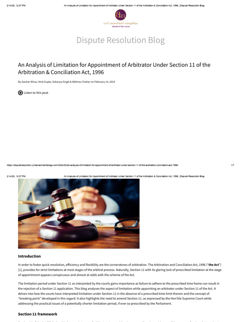 Appointment of Arbitrator - s. 11 Limitation | PDF | Arbitration ...