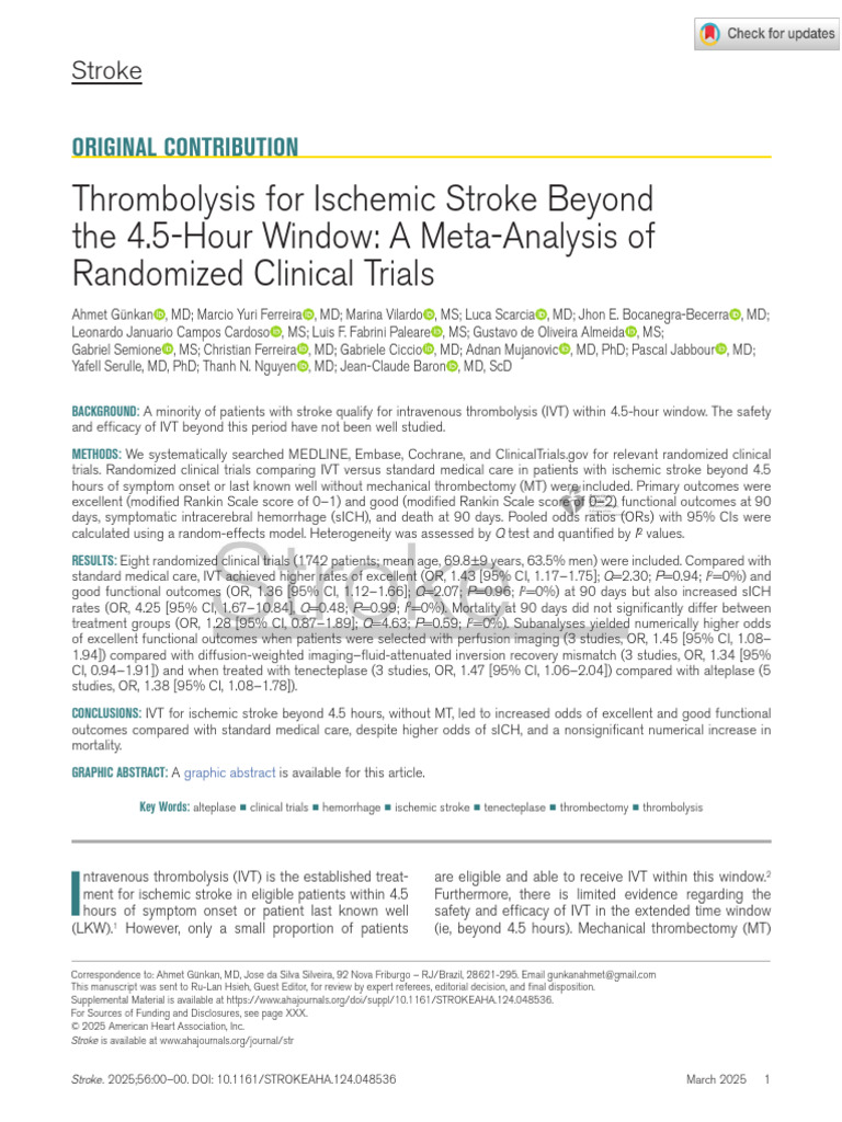 Thrombolysis For Ischemic Stroke Beyond 4 5 Hours | PDF | Stroke ...