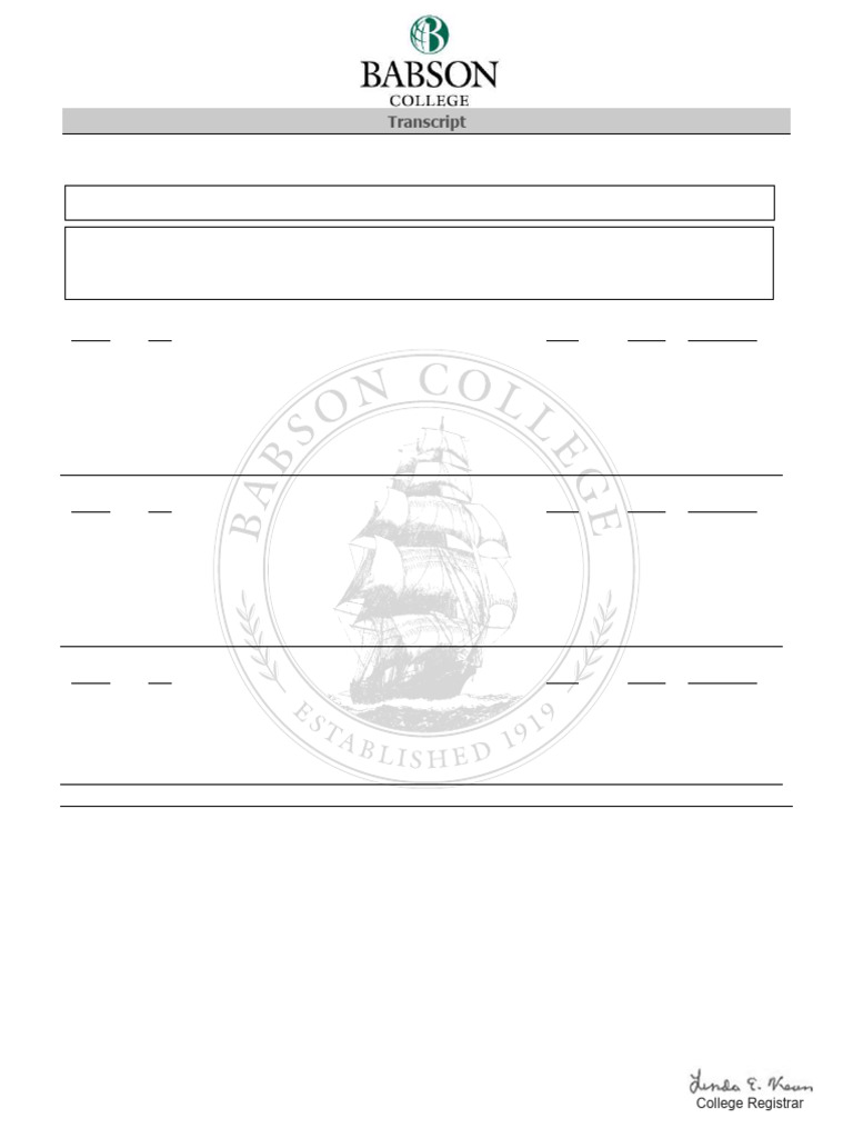 Babson College Transcript for Yash Samani | PDF | Data | Educational Stages