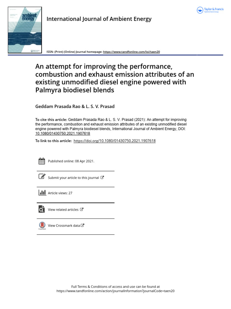 Enhancing Diesel Engine Performance with Palmyra Biodiesel | PDF ...