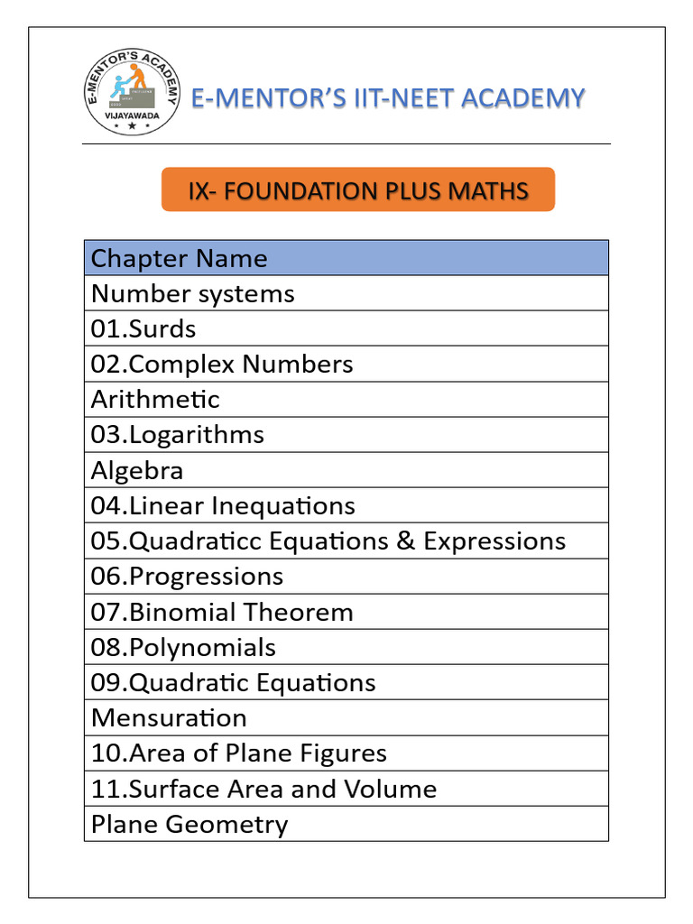 9th Class Foundation Plus Syllabus | PDF