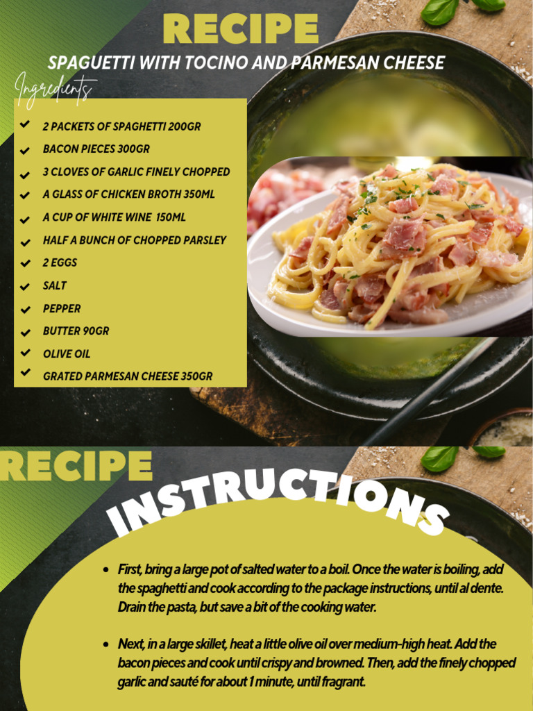 Spaghetti with Bacon and Parmesan Recipe | PDF