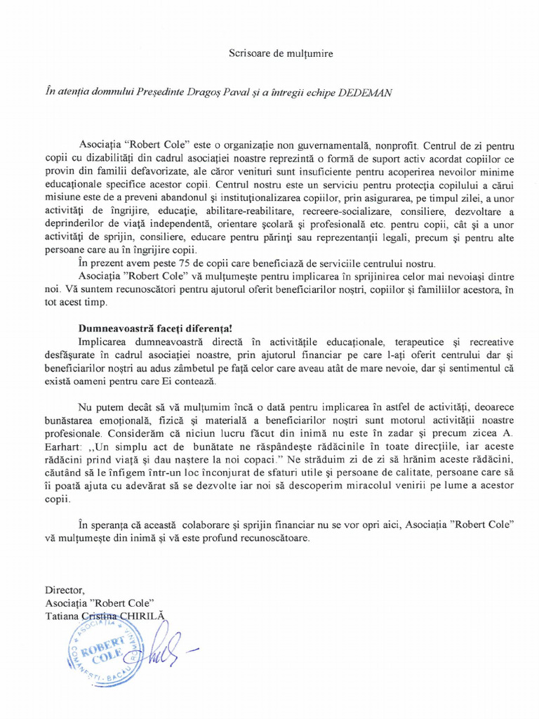 Scrisoare de Multumire | PDF