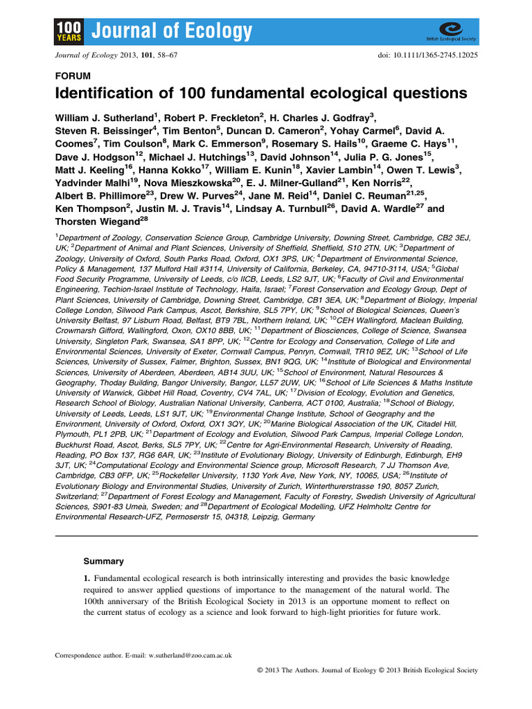 Journal of Ecology - 2012 - Sutherland - Identification of 100 ...