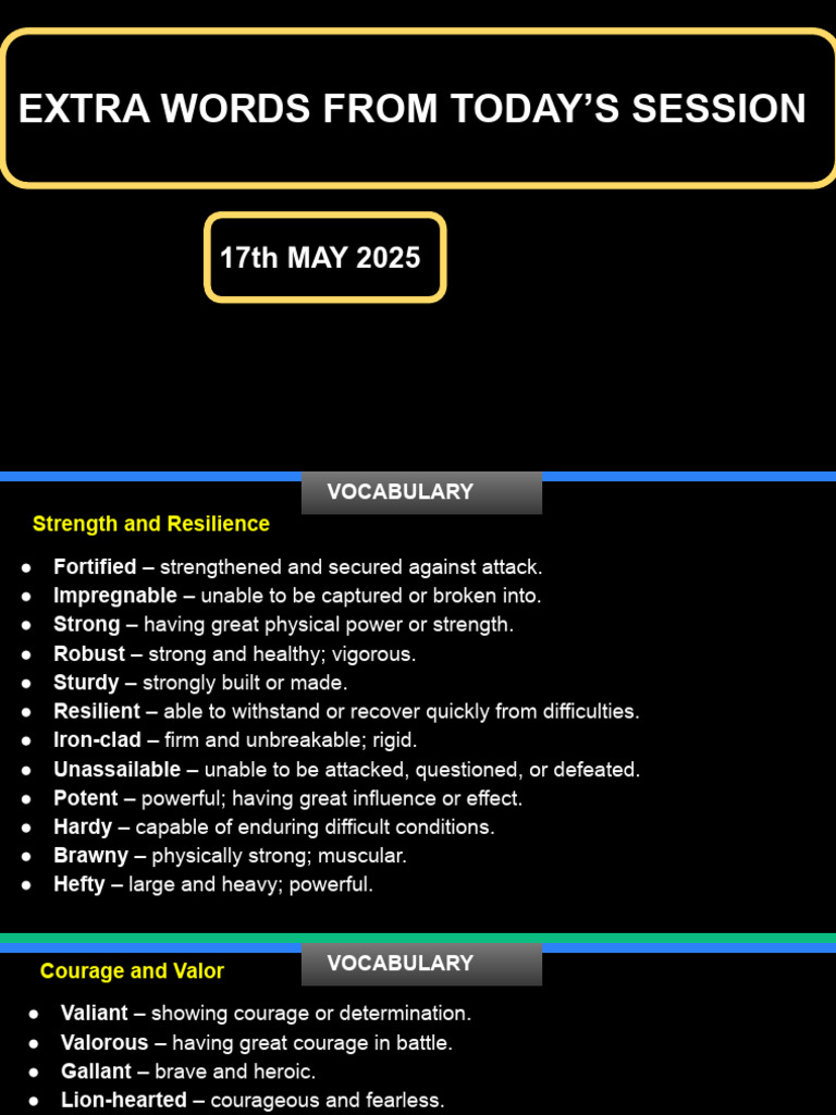 EXTRA WORDS FROM TODAY'S SESSION 17th MAY 2025 | PDF | Courage | Virtue
