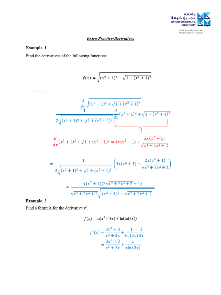 Derivative Practice Problems and Solutions | PDF | Area | Derivative