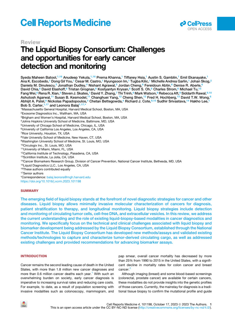 The Liquid Biopsy Consortium-Challenges and Opportunities For Early ...