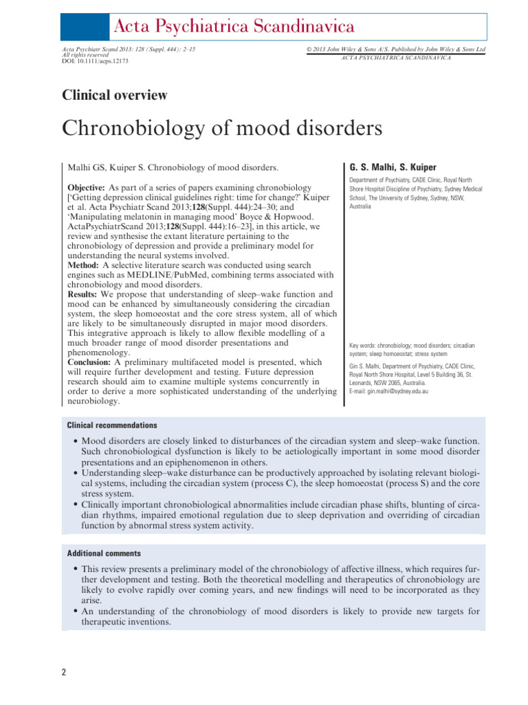 Chronobiology and Mood Disorders Overview | PDF | Sleep | Circadian Rhythm