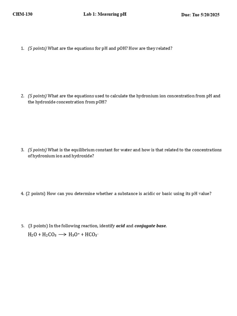 CHM Lab 1 Measuring PH Sp25 | PDF | Ph | Chemical Compounds