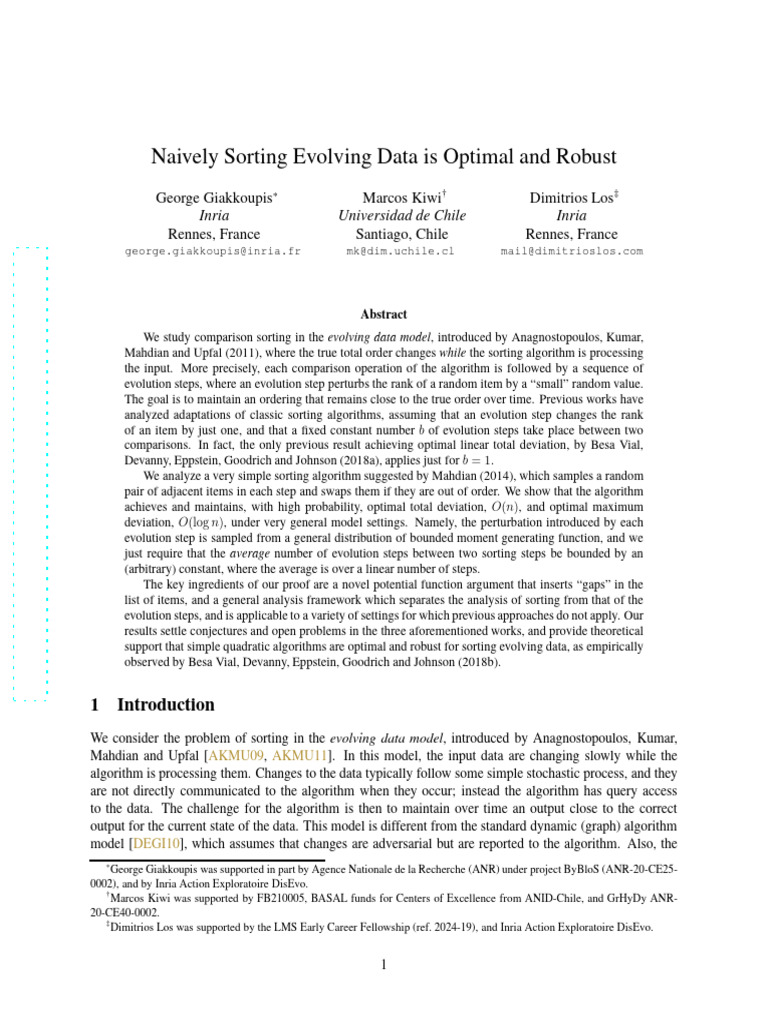 Naively Sorting Evolving Data Is Optimal and Robust | PDF | Time ...
