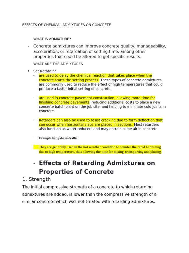 Effects of Chemical Admixtures On Concrete | PDF | Concrete ...