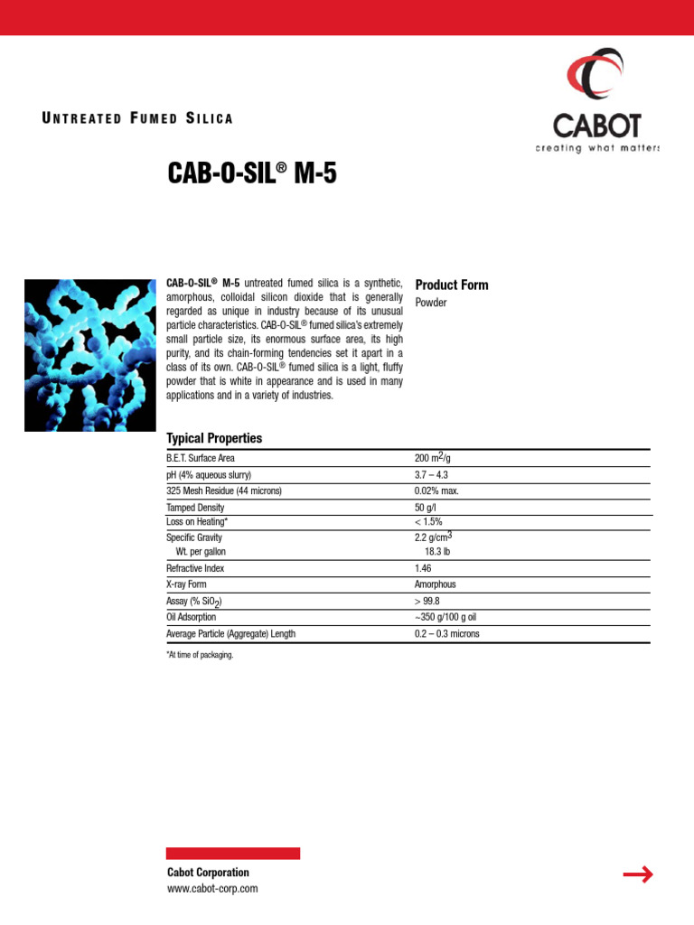 CAB-O-SIL® M-5 Fumed Silica Properties | PDF | Silicon Dioxide | Materials