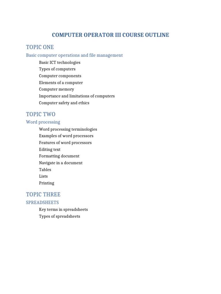 Computer Gade 3 Course Outline | PDF