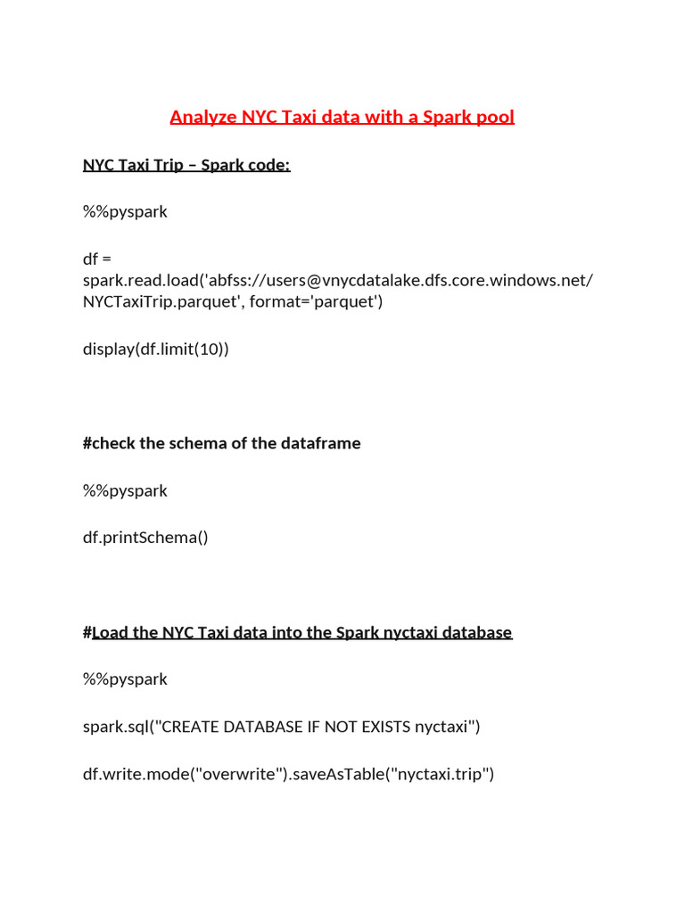 3 Analyze NYC Taxi Data Using Spark Pool | PDF