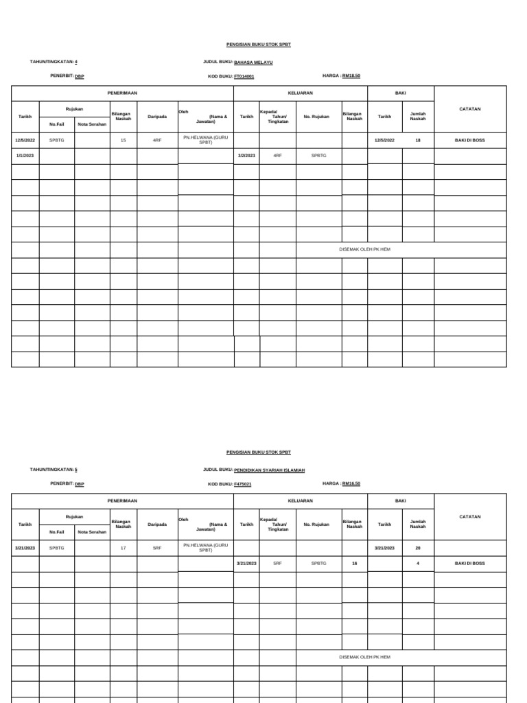 Template Stok SPBT (Kosong) | PDF