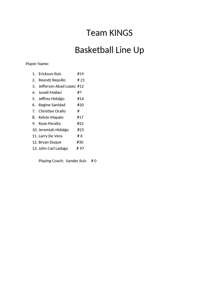 Team KINGS Basketball Roster 2023 | PDF