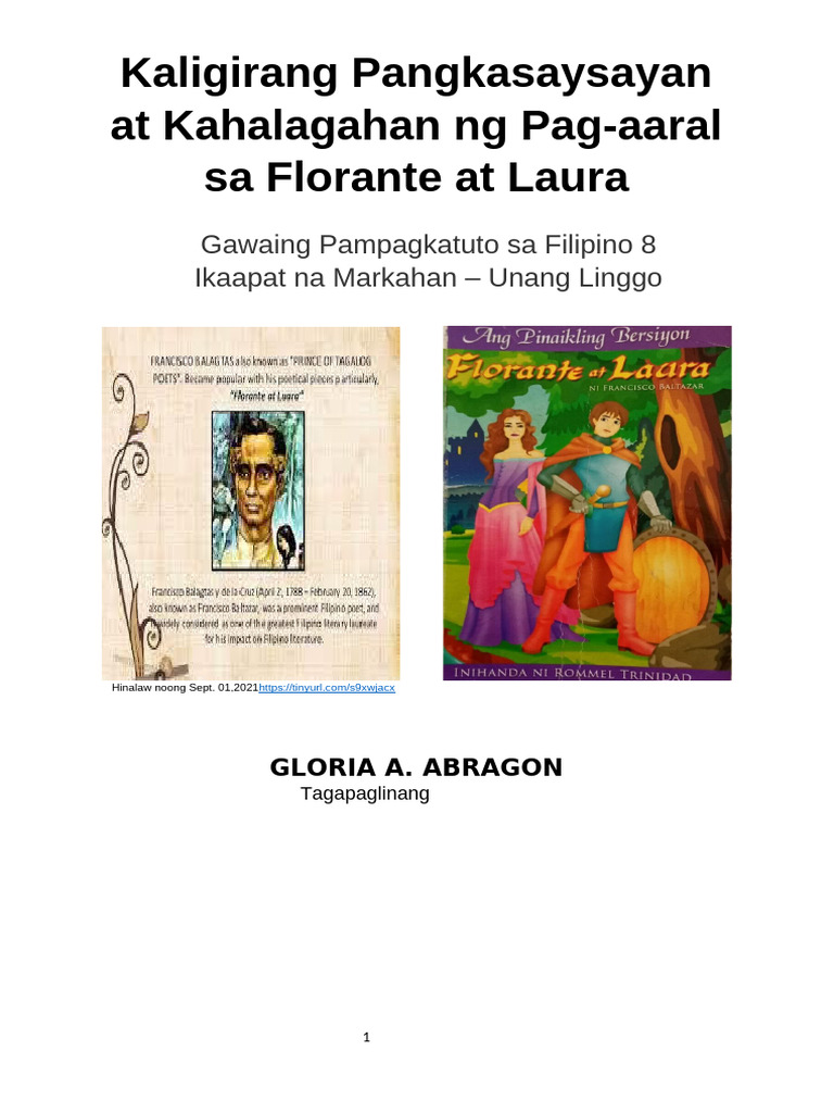 Fil 8 Q4 W1 Kaligirang Pangkasaysayan at Kahalagahan Ng Pag-Aaral Sa ...