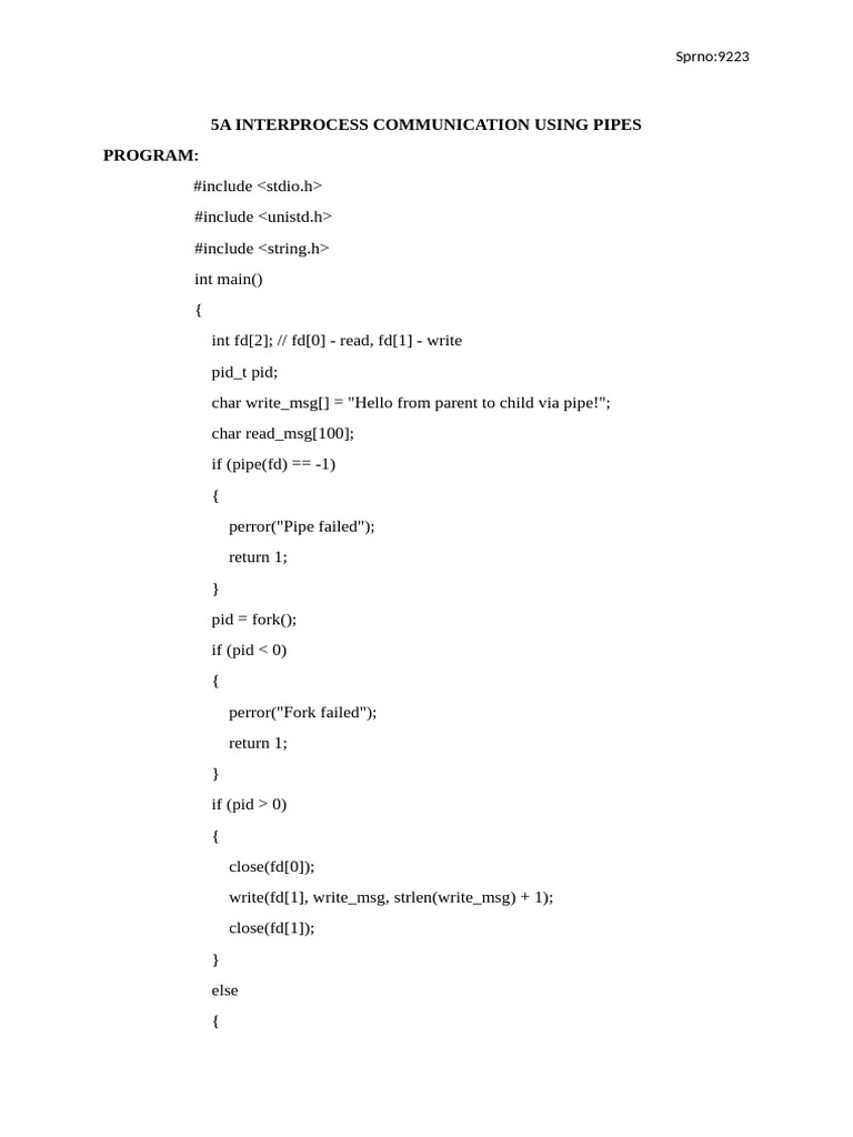 IPC with Pipes in C Example | PDF