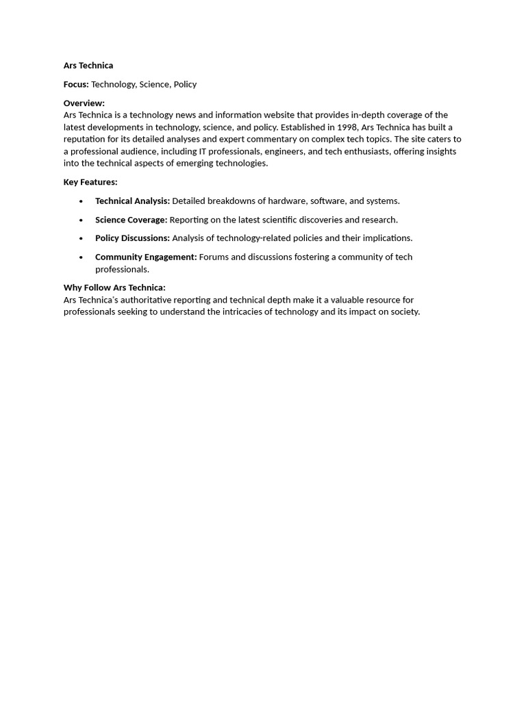 Ars Technica: Tech, Science, and Policy Insights | PDF