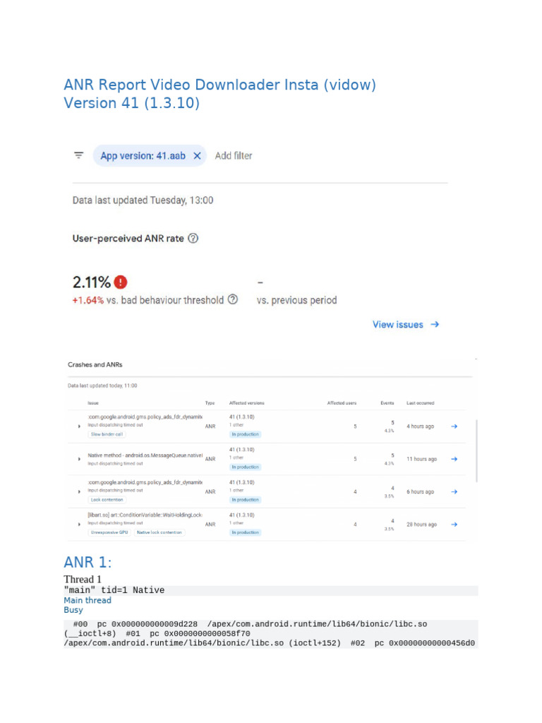 ANR Report for Video Downloader App | PDF | Java (Programming Language ...