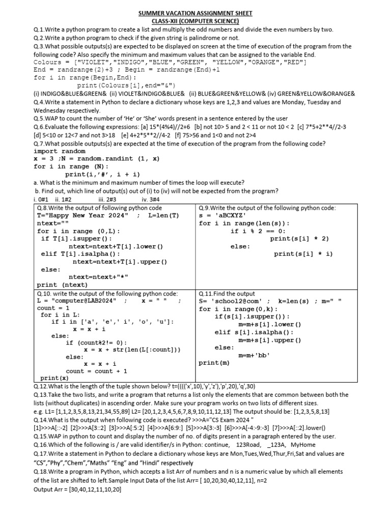 Python Programming Assignments for Class XII | PDF | Blue | Yellow