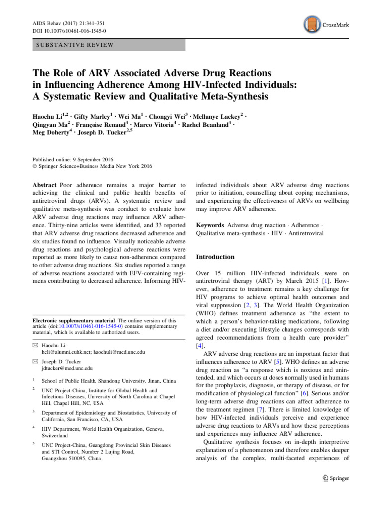Li (2017) The Role of ARV Associated Adverse Drug Reactions in ...