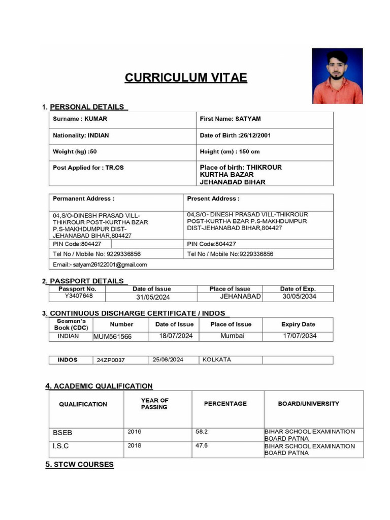 CV Satyam Kumar - 250519 - 120122 | PDF